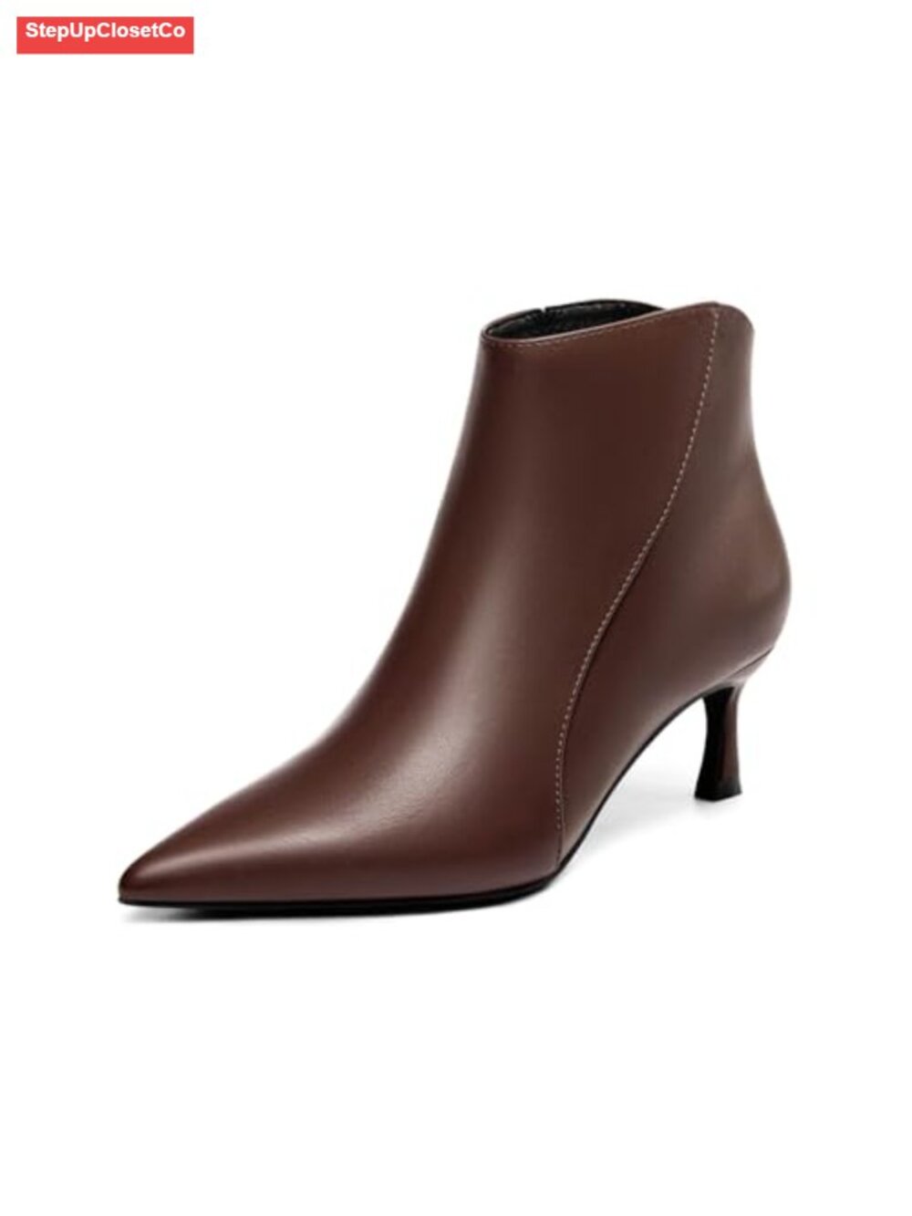 Coutgo Kitten Heel Ankle Boots Pointed Toe Side Zipper Fall Winter Booties